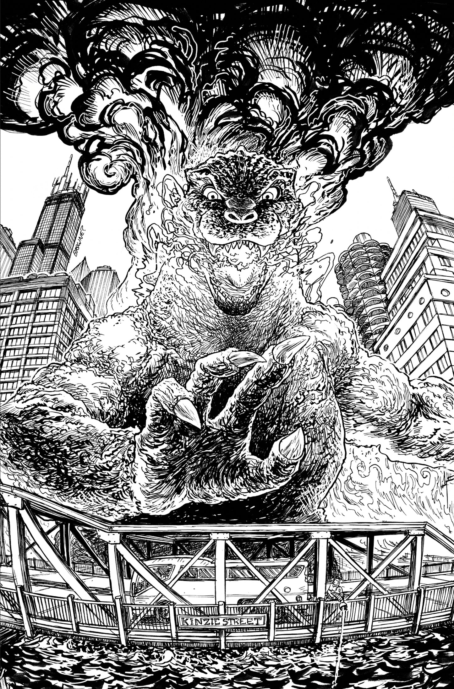 Godzilla Vs. America: Chicago Variant (Browne Full Art B&W) RATIO 1:25